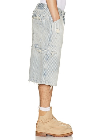 Jaded London Distressed Pinstripe Carpenter Jorts in Blue