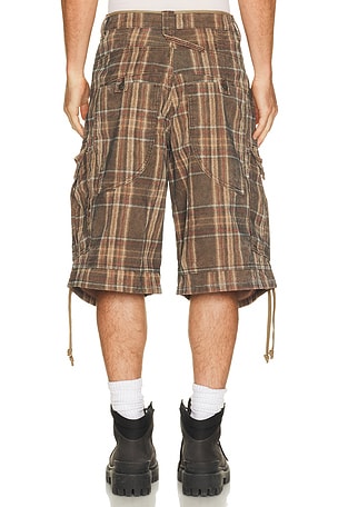 Jaded London Check Cord Cadet Shorts in Brown