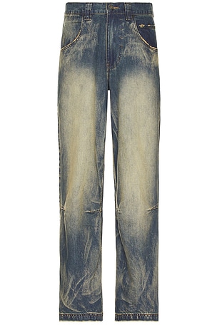 Jaded London Wing Print Studded Lowrise Colossus Jeans in Blue