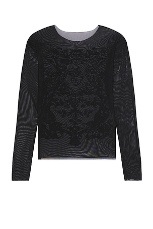 Jaded London Flock Mesh Wing Print Top in Black