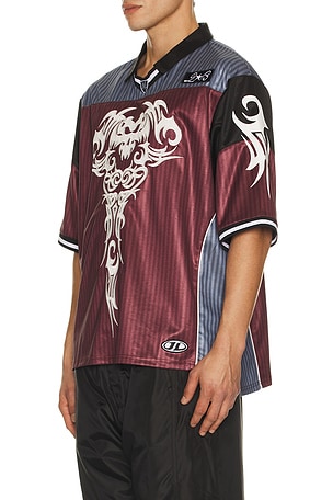 Jaded London Shadow Stripe Football Jersey in Burgundy
