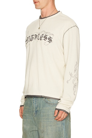 Jaded London Faithless Rib Cross Applique Long Sleeve Tee in Cream