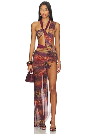 Asymmetric Draped Maxi Dress Jaded London