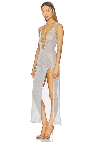 Jaded London Lurex Knit Laddered Maxi Dress in Grey