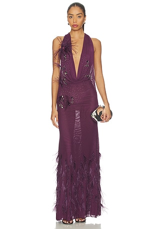 Maxi Cowl Feather Dress Jaded London