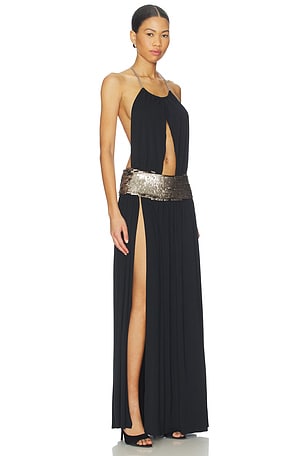 Jaded london vestido beaded belt maxi en color Negro,Plata Metalizado