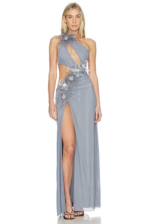 Asymmetrical Maxi Dress With 3d Flowers Jaded London
