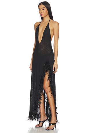 Jaded London Mesh Dress With Feather Edge in Black