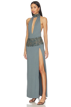 Jaded London Beaded Halterneck Maxi Dress in Slate