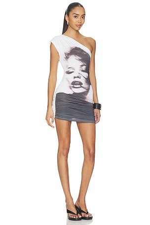 Jaded London One Shoulder Graphic Dress in White
