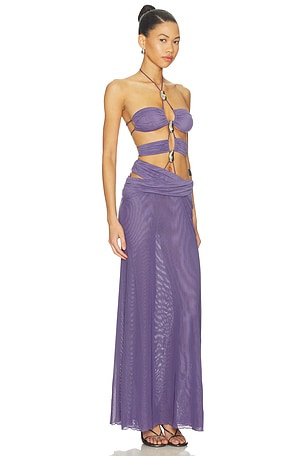 Jaded London Trim Detail Lace Up Maxi Dress in Purple