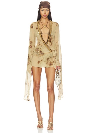 Plunge Dress With Maxi Sleeves Jaded London