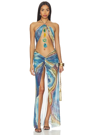 HALTERNECK MAXI WITH AGATE CRYSTALS 원피스 Jaded London