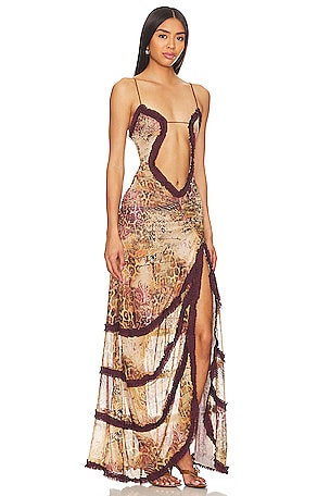 Jaded London Open Neck Maxi Dress in Brown