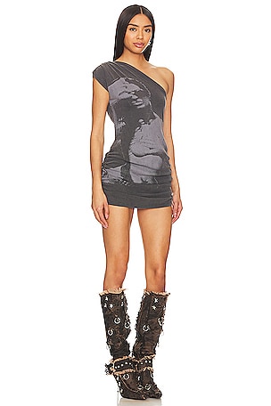 Jaded London One Shoulder Graphic Dress in Black