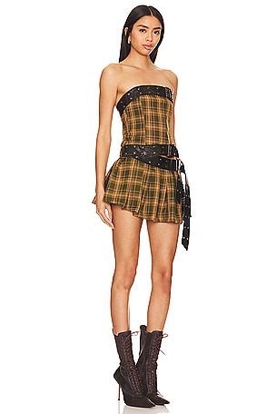 Jaded London Kilt Mini Dress in Brown