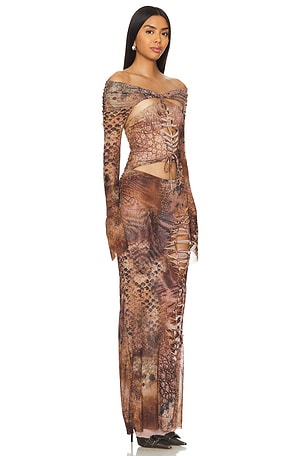 Jaded London Macrame Maxi Dress in Tan