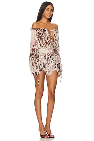 Jaded London Bardot Hanky Hem Dress in Brown