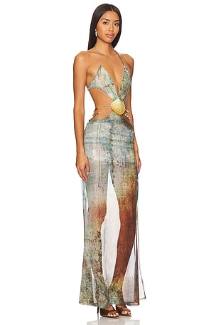 Jaded London Vida Backless Maxi Dress With Shell Trim in Green