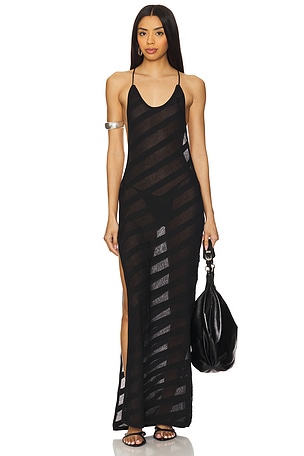 Jaded London Stripe Knit Maxi Dress in Black