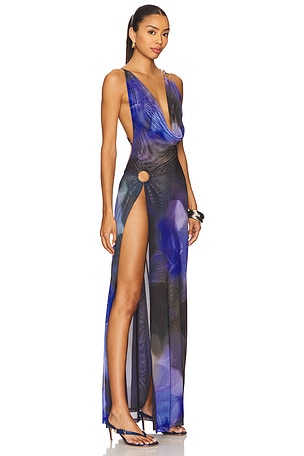 Jaded London Sedona Blue Floral Maxi Dress in Purple