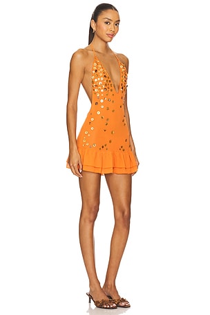 Jaded London Layered Button Mini Dress in Tangerine