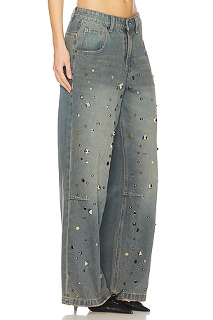 Jaded London Studded Colossus Wide Leg Jeans in Blue. Size 34. Also