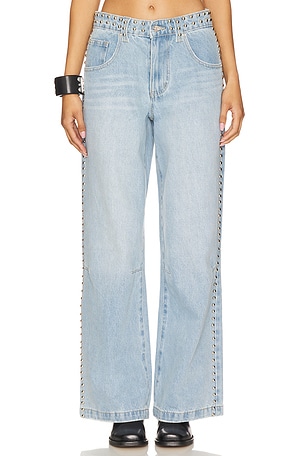 Jaded London Studded Colossus Wide Leg Jeans in Blue