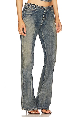 Jaded London Whipstitch Low Rise Straight Jeans in Denim-Dark