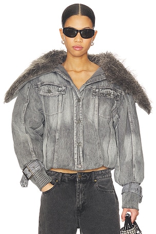 Alloy Denim Bomber Jacket With Faux Fur Collar Jaded London