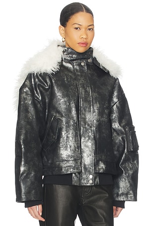 Jaded London Xl Faux Fur Collar Bomber Jacket in Black
