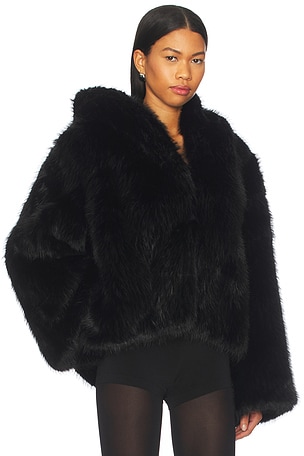 Jaded London Mara Oversized Hood Faux Fur Jacket in Black