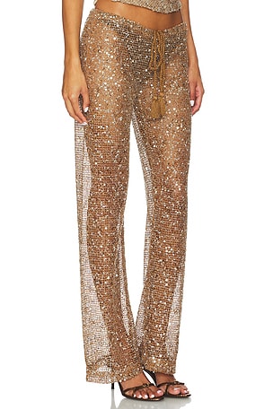 Jaded London Sequin Mesh Drawstring Trousers in Tan. Size US 6/ UK 10. Also