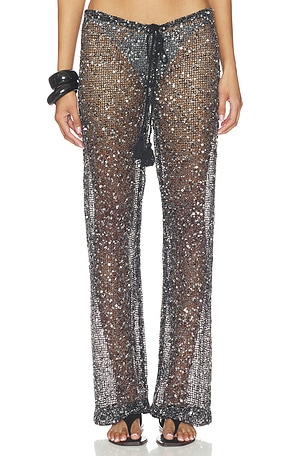 Jaded London Sequin Mesh Drawstring Trousers in Black