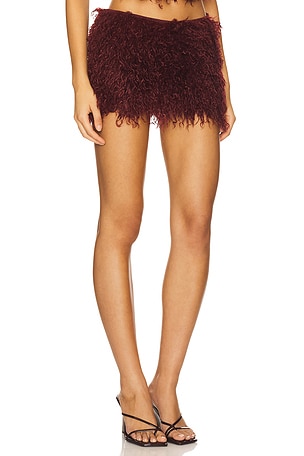 Jaded London Haka Mongolian Faux Fur Mini Skirt in Wine