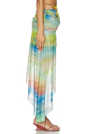 Jaded London Beaded Belt Asymmetric Skirt in Green,Blue. Size US 0/ UK 4. Also