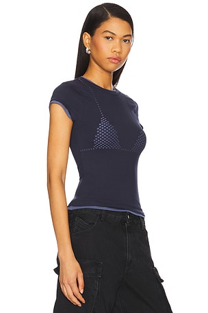 Jaded London Double Layer Laser Cut Bra Tee in Navy