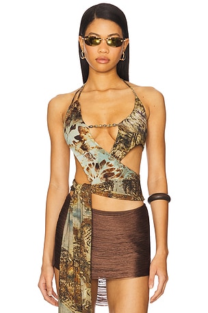 Multi Printed Cut Out Draped Top Jaded London