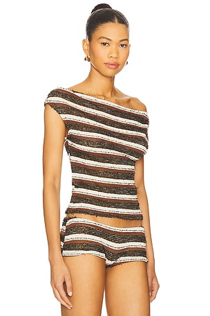 Jaded London Stripe Knit Asymmetric Top in Brown