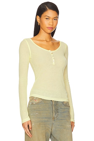 Jaded London Button Down Henley Top in Lemon