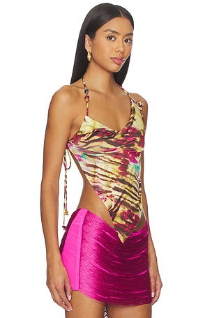 Jaded London Beaded Cowl Backless Top in Yellow