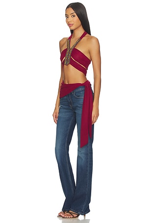 Jaded London Mesh Wrap Top in Burgundy. Size US 8/ UK 12. Also