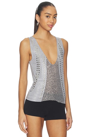 Jaded London Studded Sequin Tank in Metallic Silver, grey