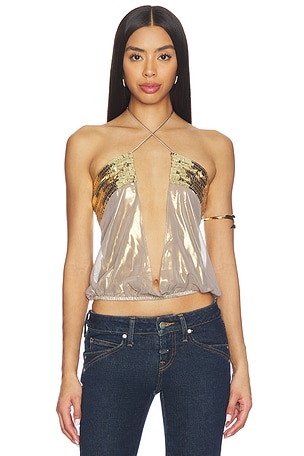 Draped Chiffon Top With Sequin Panels Jaded London