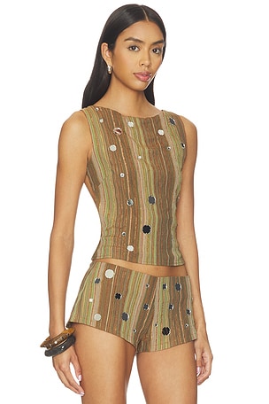Jaded London Stripe Mirror Trim Top in Brown