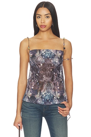 Print Open Back Top With Beads Jaded London