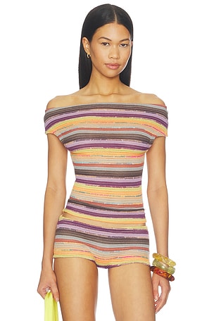 Cata Multi Stripe Asymmetric Knit Top Jaded London