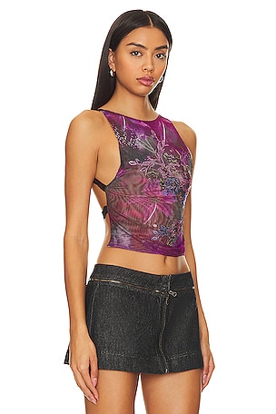 Jaded London Backless Hotfix Mesh Top in Purple