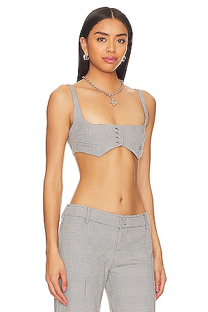 Jaded London Super Crop Waistcoat Bralette in Grey