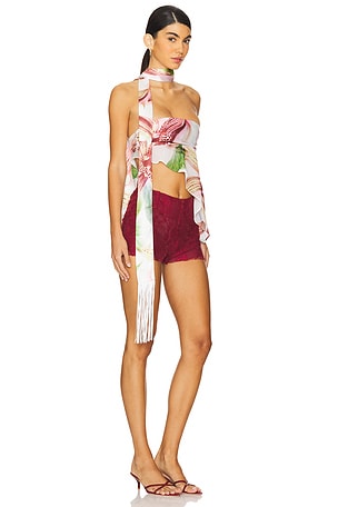 Jaded London Satin Mesh Tube Top With Scarf in Pink